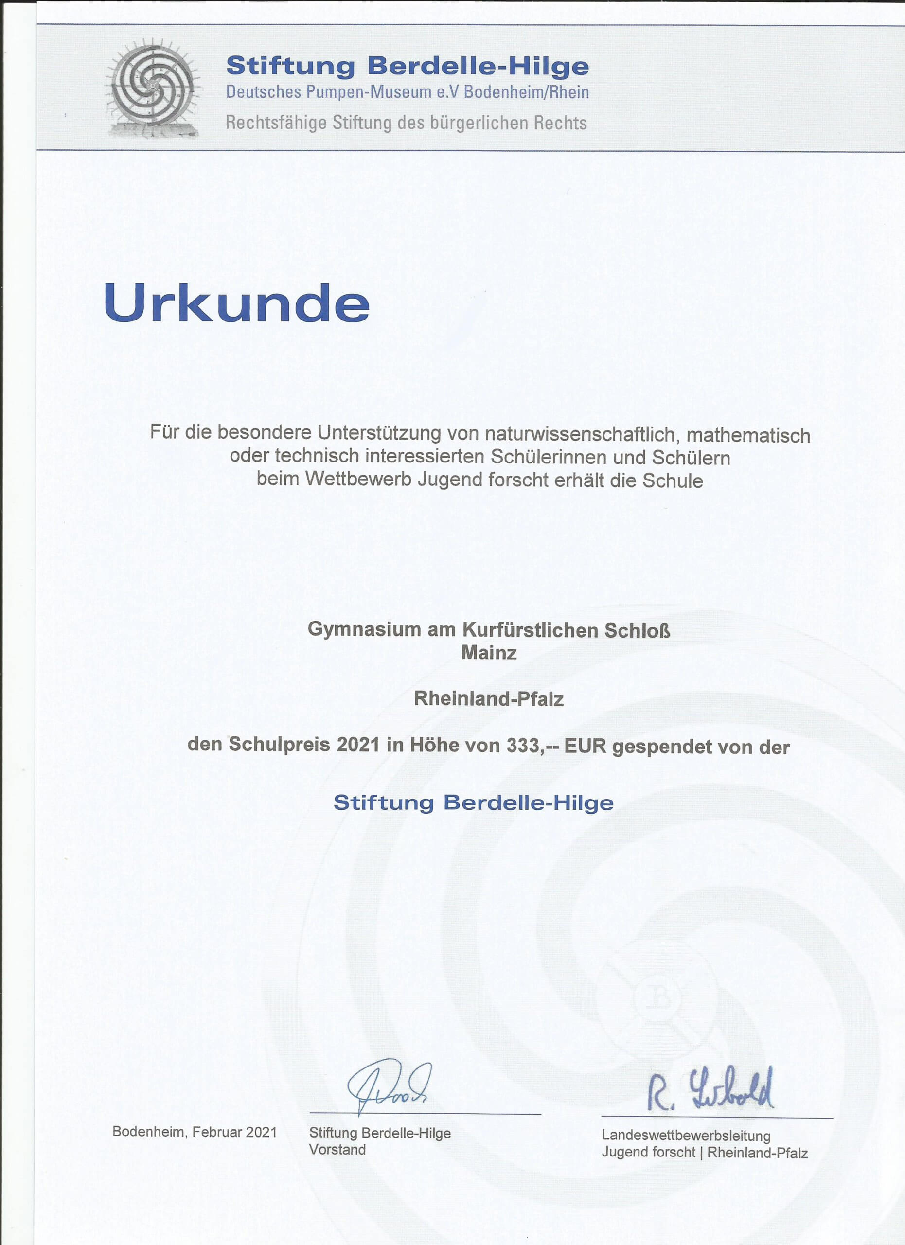 Jugend-forscht-Schulpreis geht ans Schlossgymnasium